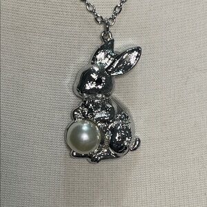 Paparazzi Silver Bunny Pendant with a Pearl Necklace and Earrings BNWT